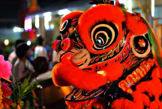 Lion dance during the festival night
